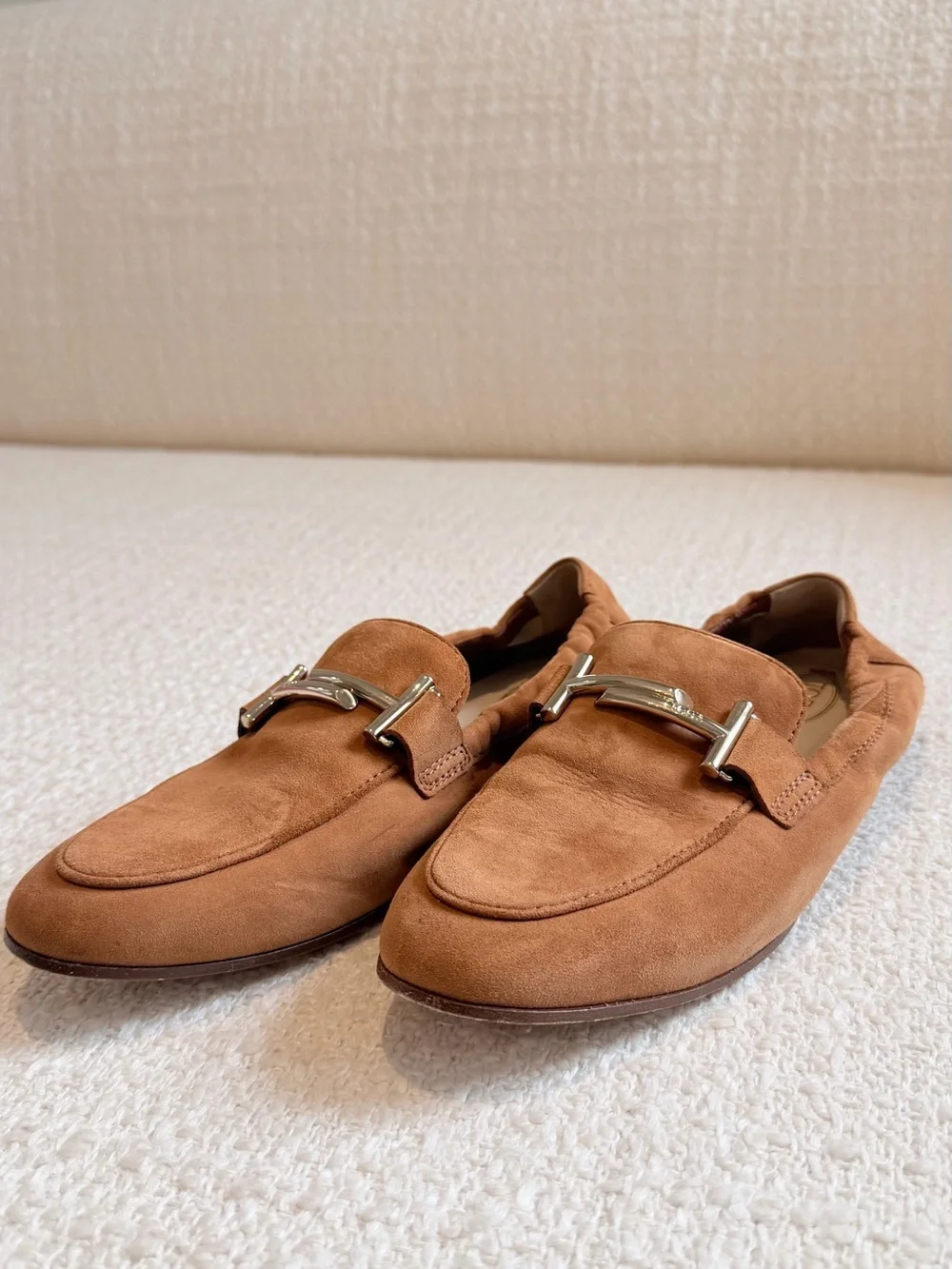 Authentic Tod’s Suede Double T Loafers – Tan/Cognac | Size EU 37 / US 7